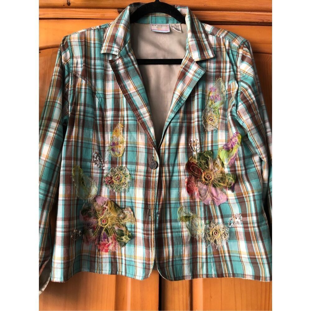 Plaid Blazer with Floral Embroidery - Picture 3 of 13